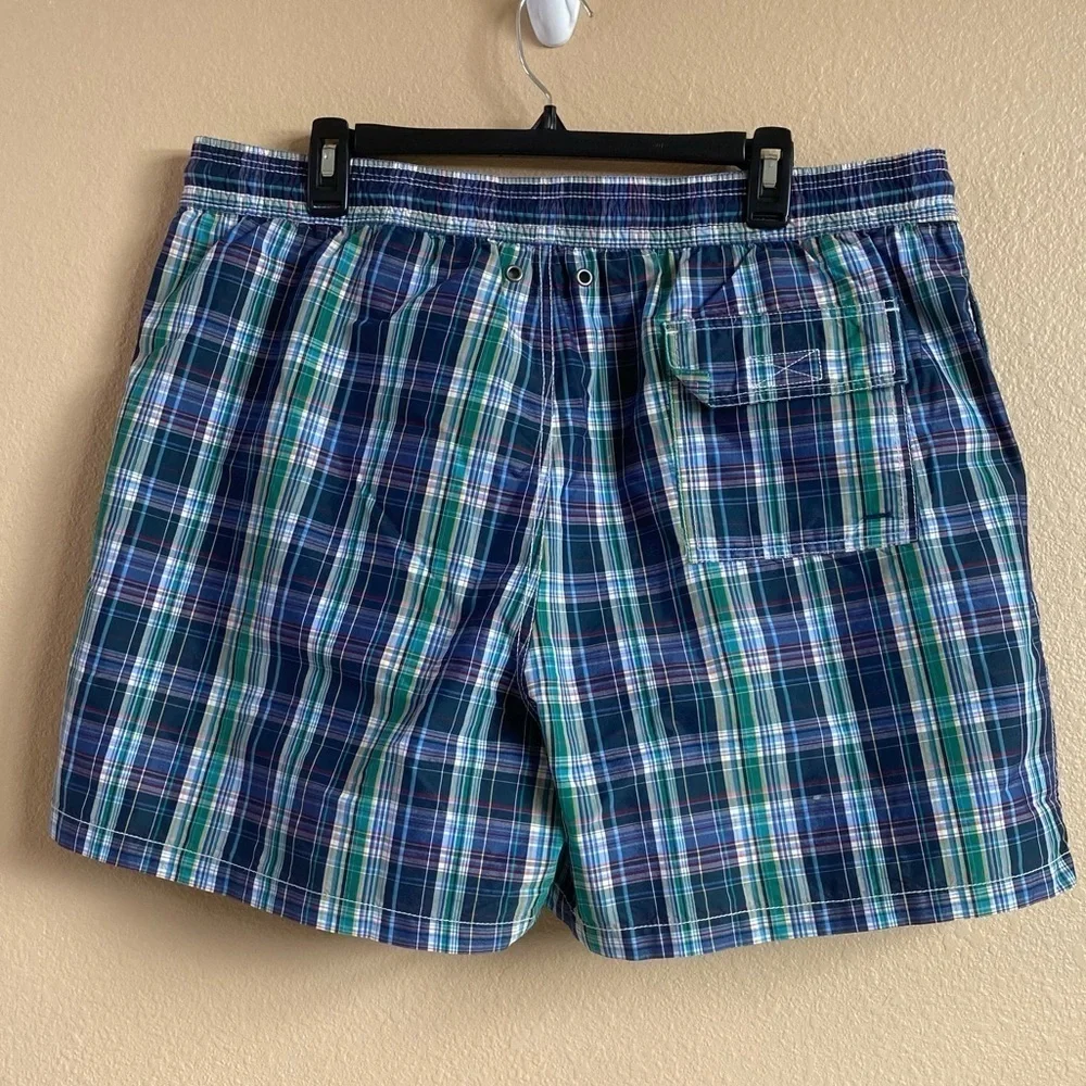 Polo by Ralph Lauren Mens Size XXL Plaid Blue Drawstring‎ Waist Swim Trunks
